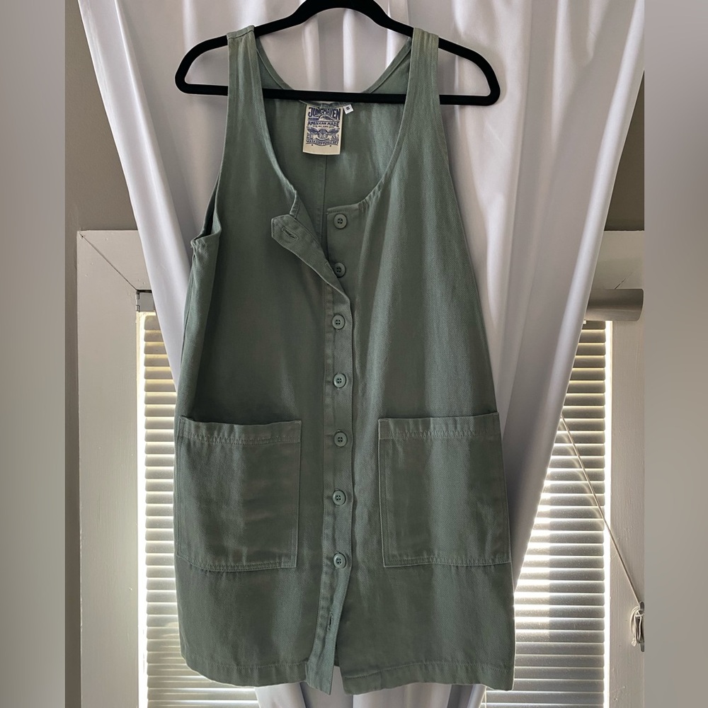 Jungmaven Sage/ Light Teal Button-Front Mini Dress